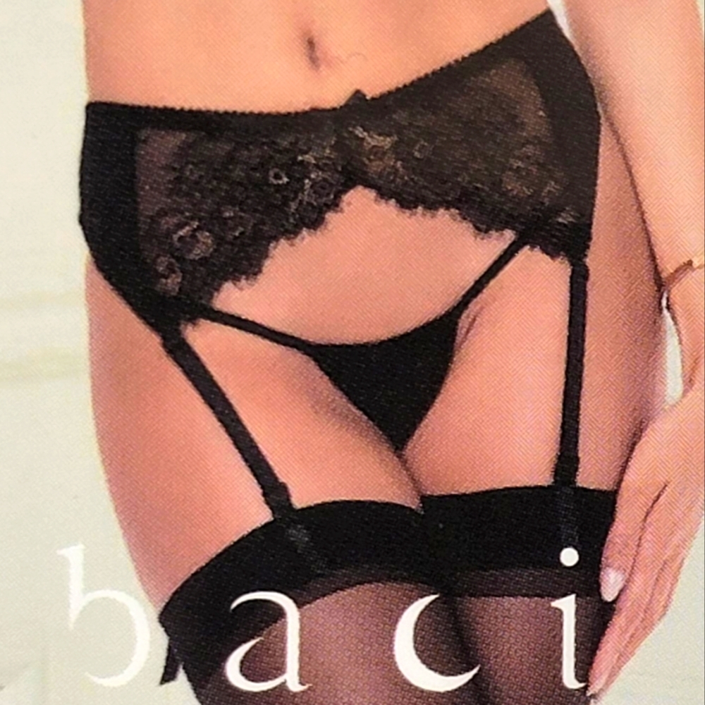 NWT Black satin garter belt Medium